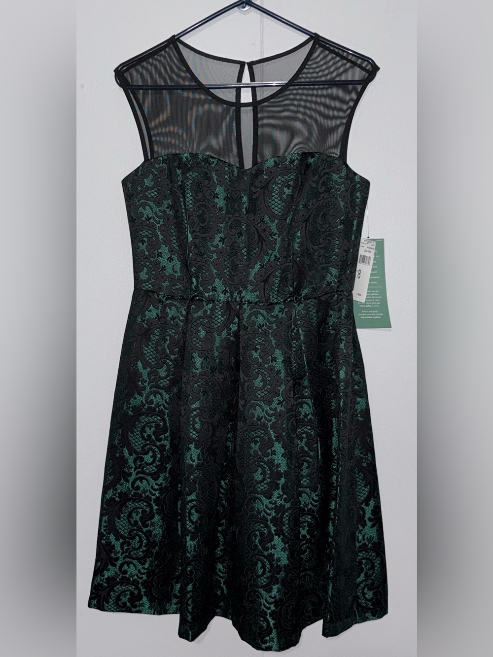 Studio One New York Emerald Green & Black Brocade Mesh Dress Size 8 NWT